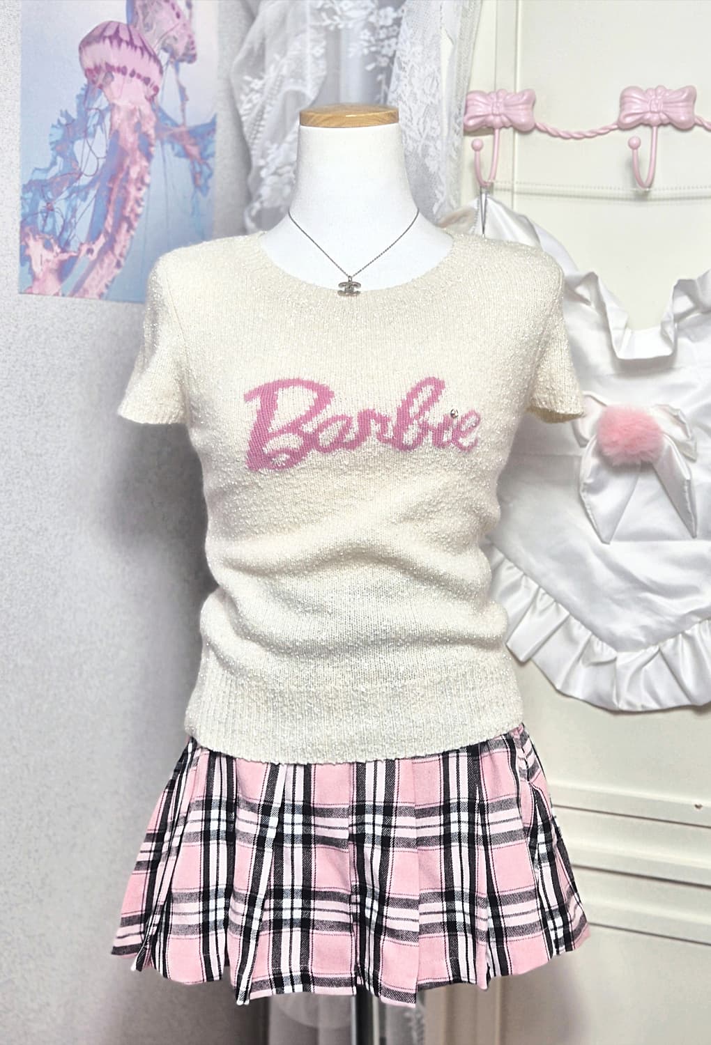 바비 Barbie 반팔 글리터 큐빅 니트 히메갸루 오네갸루 탑 리즈리사 상품이미지1