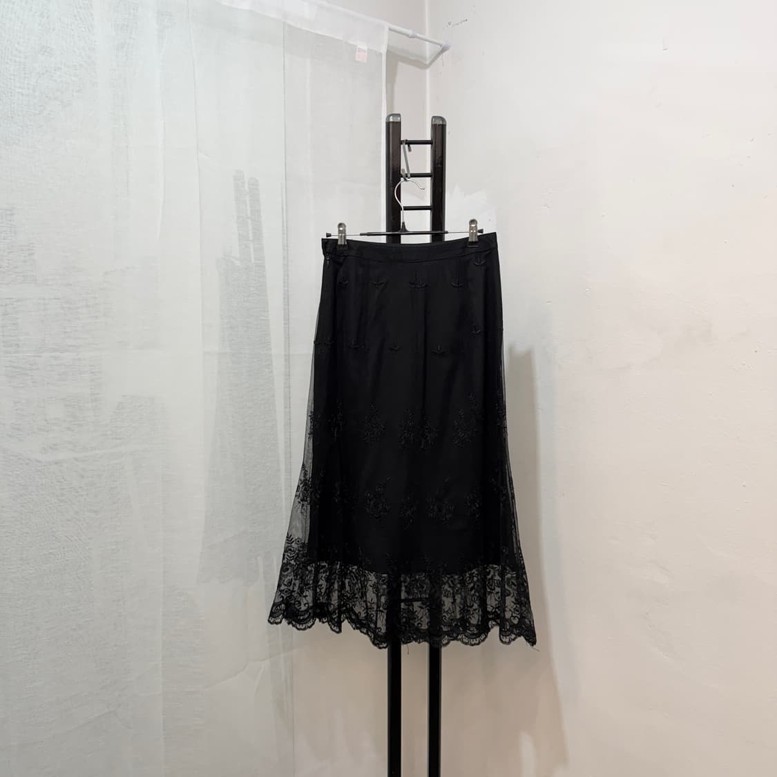 레이스 쉬폰 블랙 롱치마 빈티지스커트 4463 상품이미지5