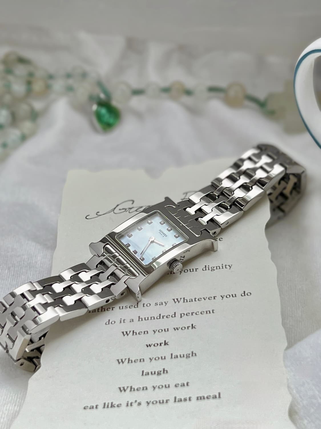 에르메스 12p 다이아 화이트 쉘 H아워 시계 /정품감정.케어  상품이미지8