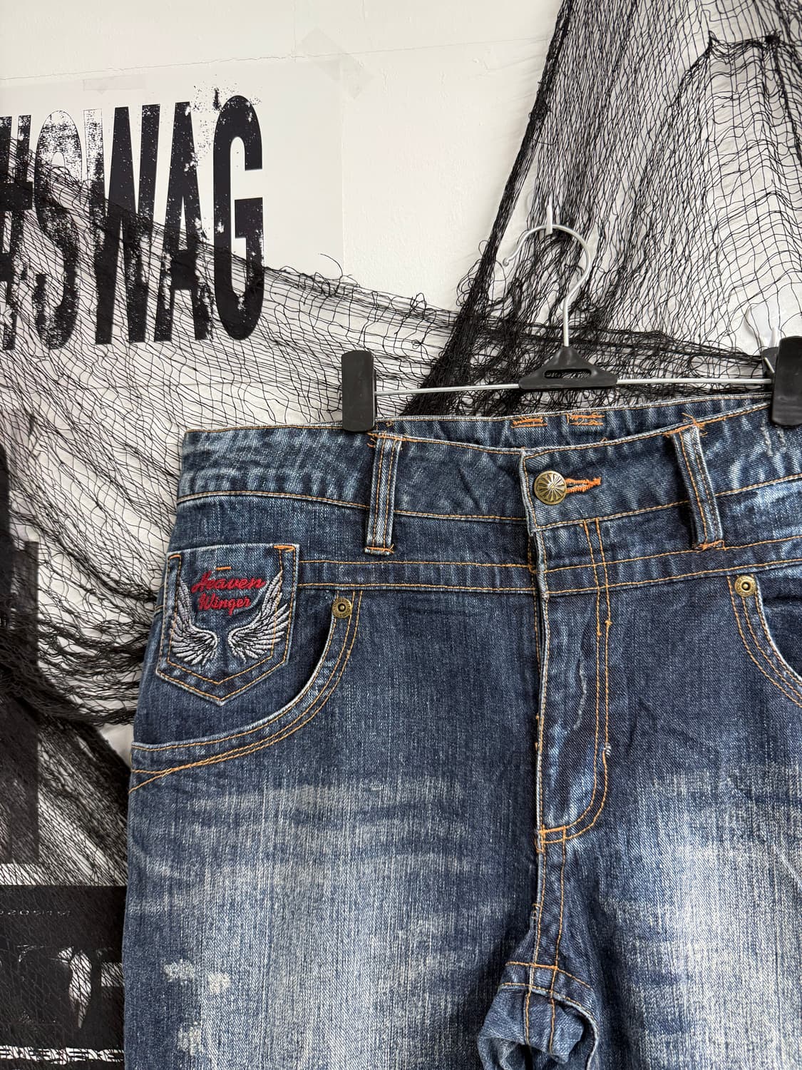 Wing embriodery washing jeans 상품이미지5
