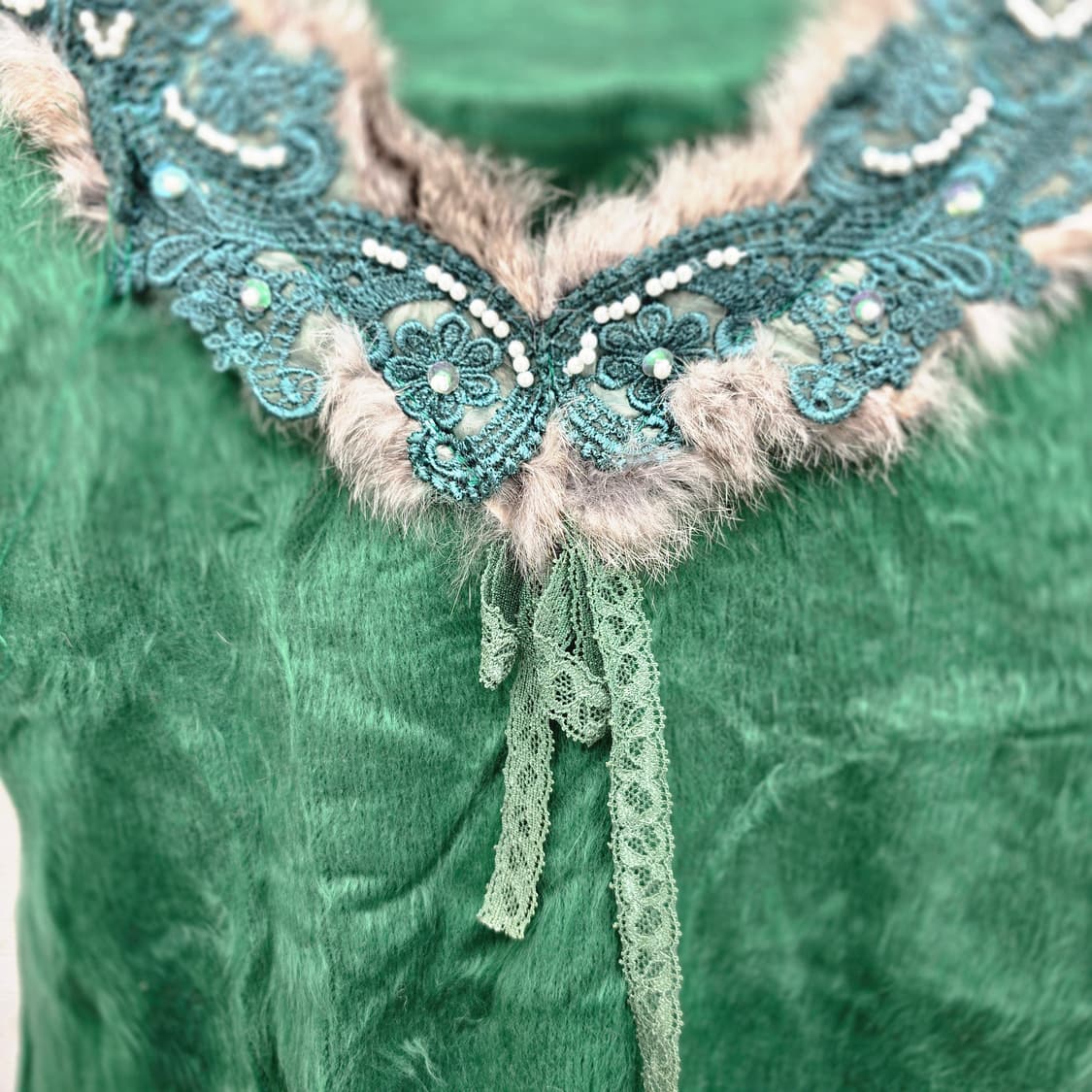 fox 그린 퍼 장식 긴팔 니트 Y2K 일본빈티지 상품이미지2