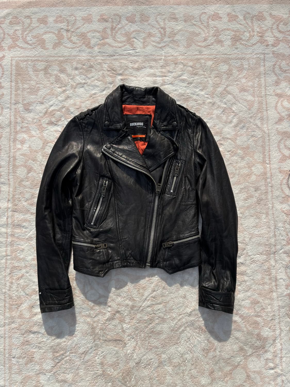 BUCKAROO y2k 리얼레더 크롭 더블라이더자켓 상품이미지1