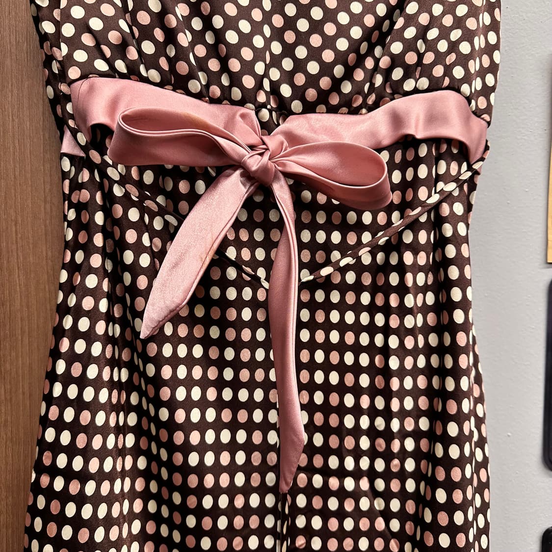 Retro Dot Ribbon Detail Satin Slim Dress 상품이미지6