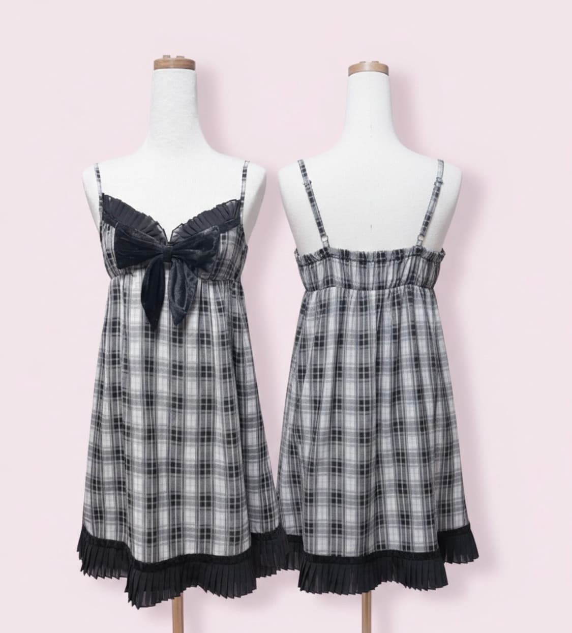 히메갸루 벨벳 리본 체크 원피스 상품이미지1