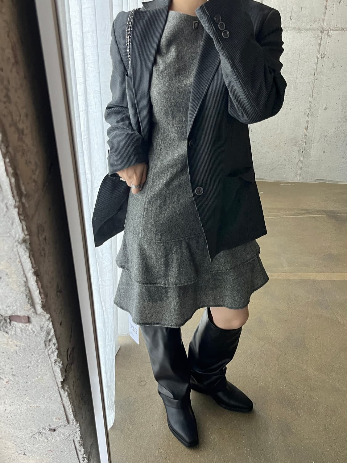 00s Courreges 꾸레쥬 프릴 원피스 그레이 상품이미지2