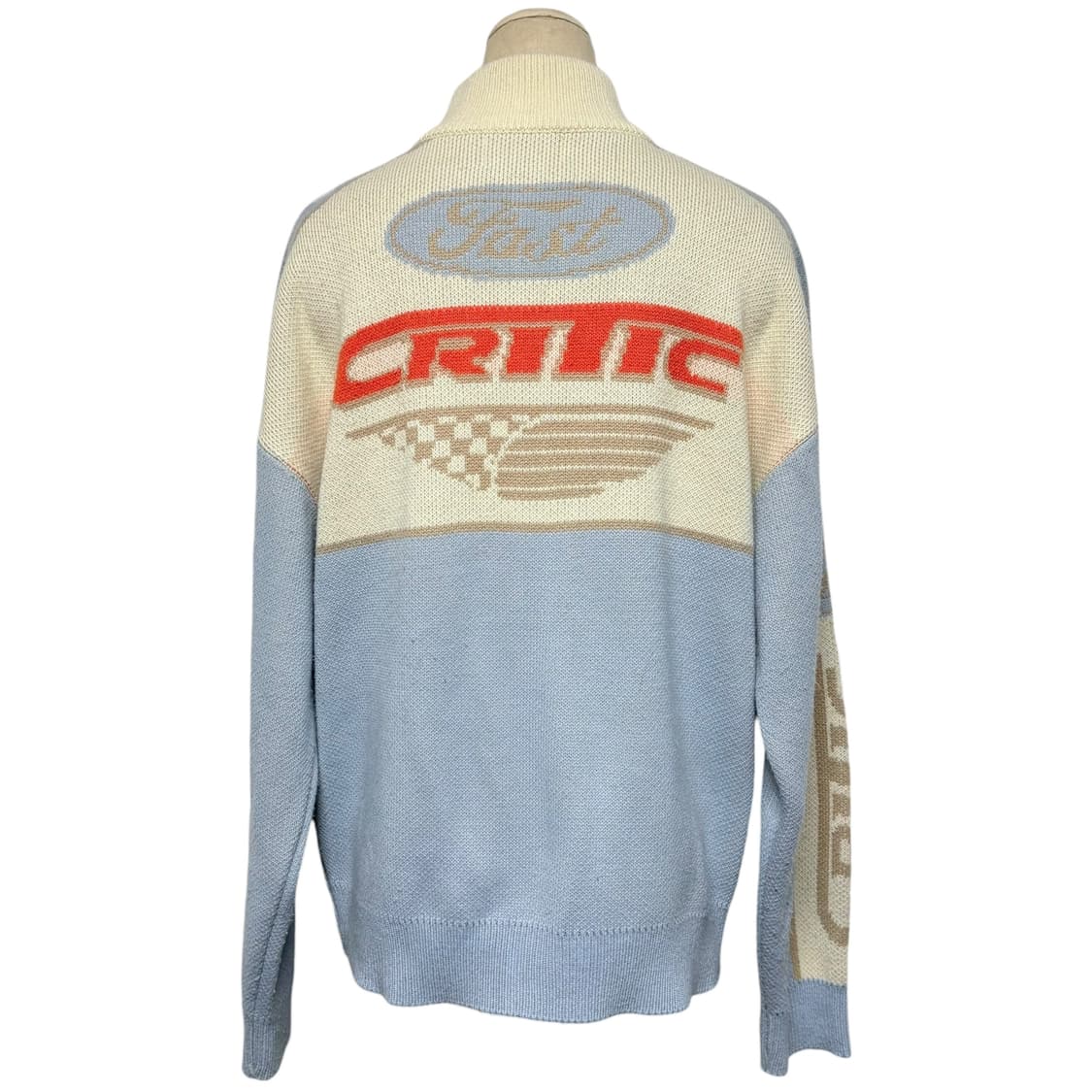 3838 크리틱 레이싱 아이보리 하늘 니트집업 상품이미지3