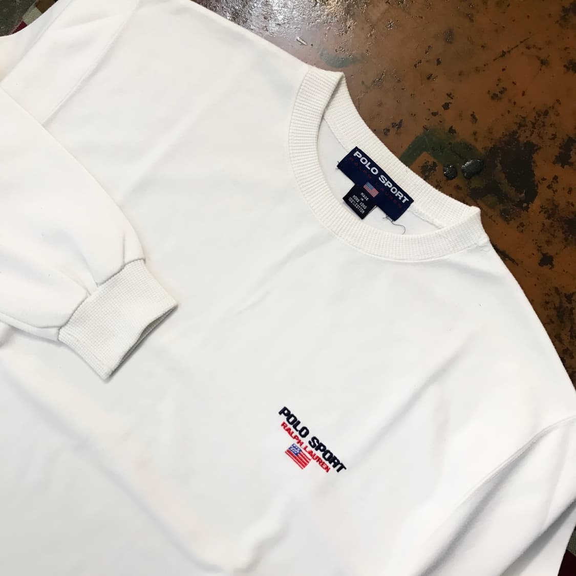 90s 폴로 스포츠 성조기 자수 화이트 스웨트셔츠 남성 105 사이즈 상품이미지3