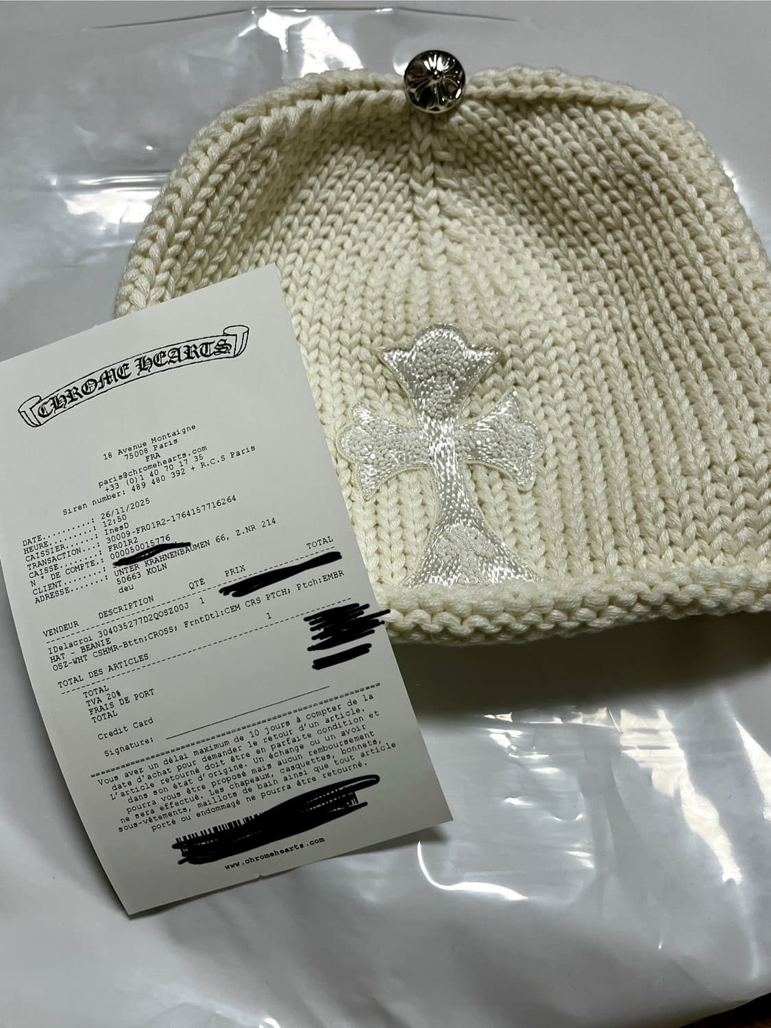 크롬하츠 캐시미어 비즈 크로스 화이트 비니 상품이미지1