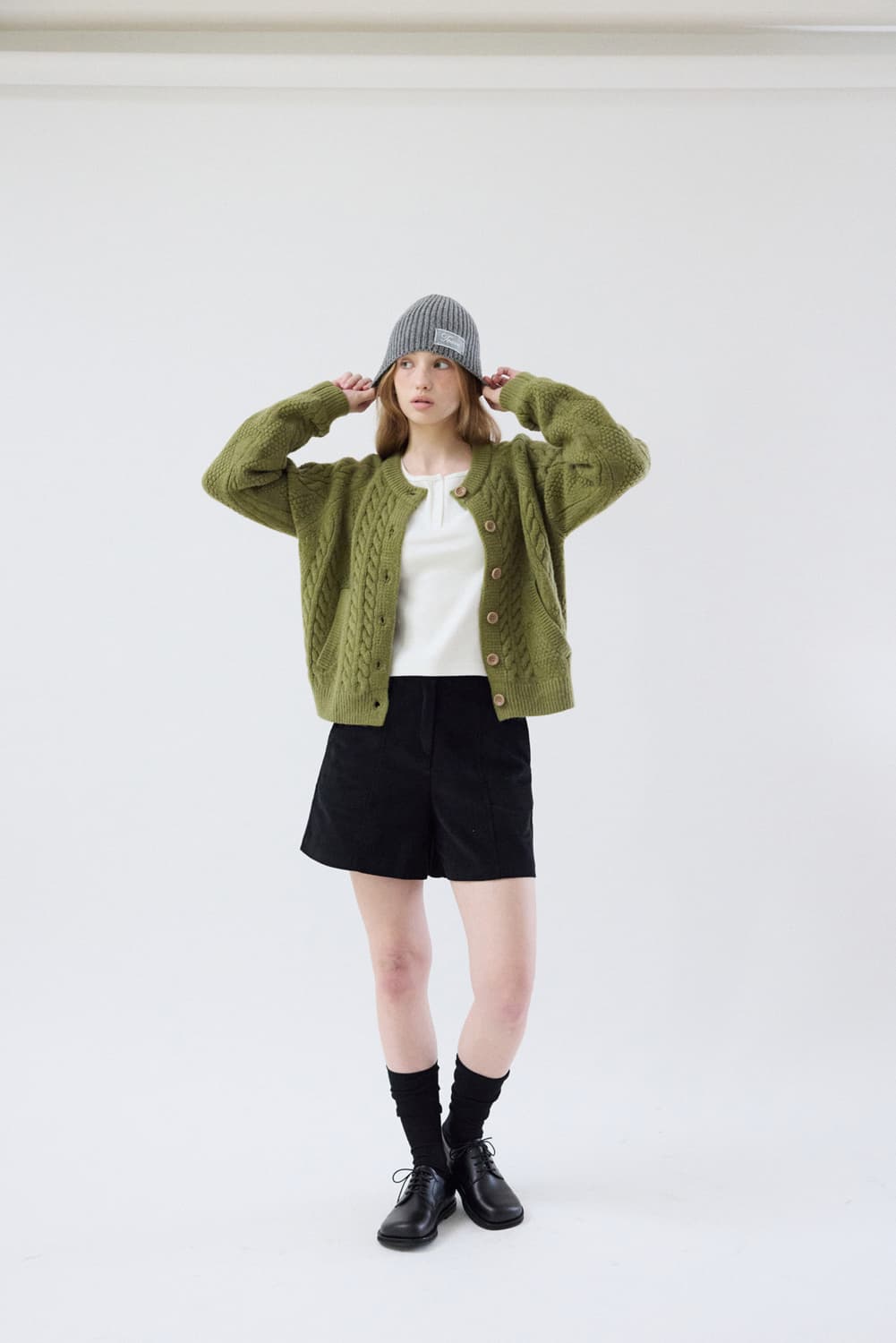 토아베 toave 꽈배기 가디건 올리브 상품이미지2