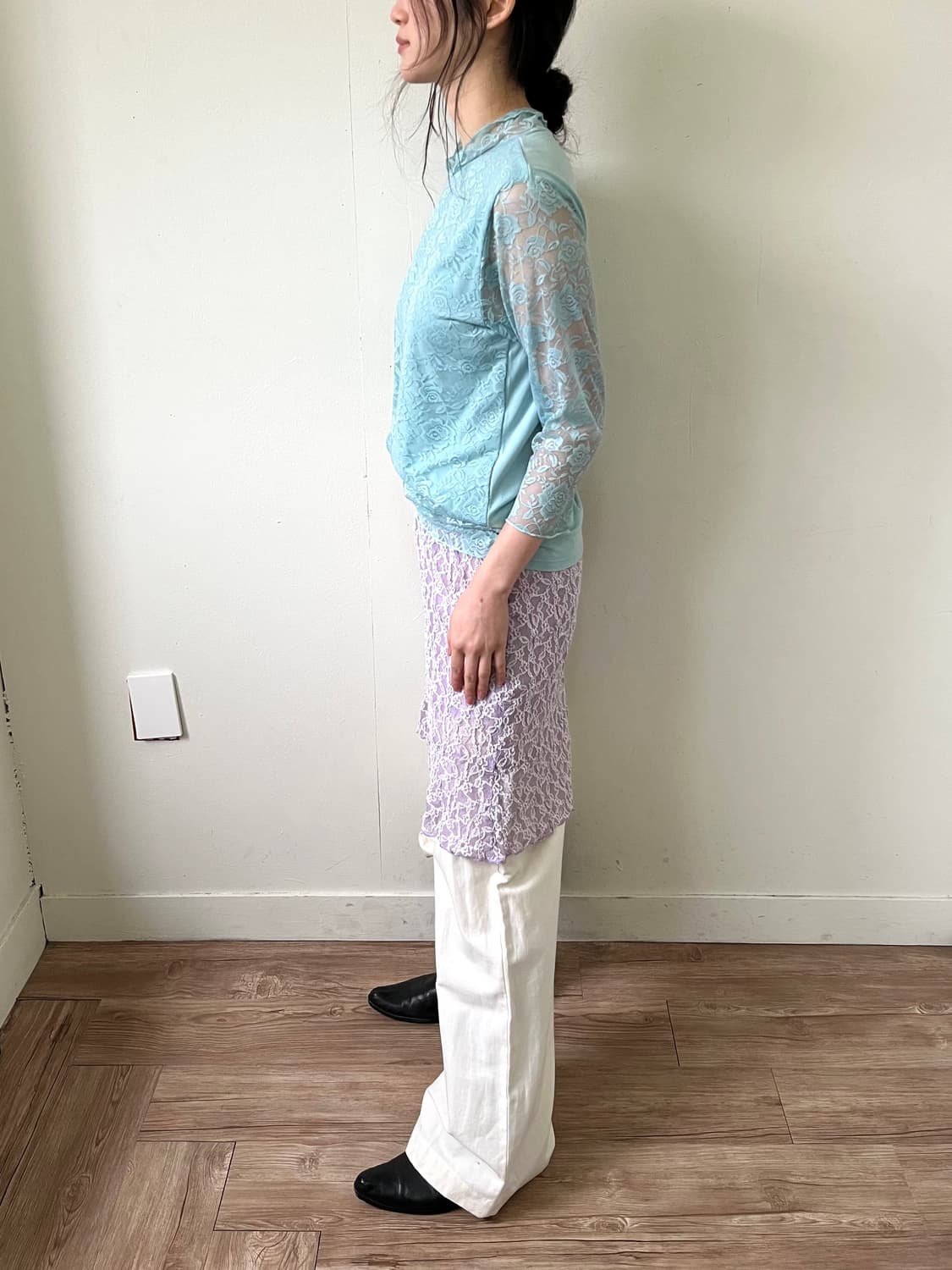 Jqpan vtg 플라워 시스루 민트 터틀넥 상품이미지9