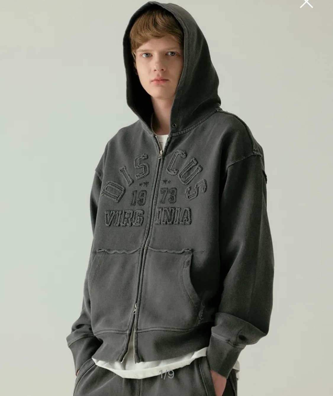 디스커스 애슬레틱 헤비웨이트 집업 후디 워시드 피그먼트 차콜 후드집업 상품이미지1