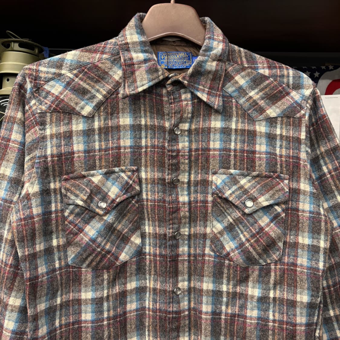 70s 펜들턴 퓨어 버진울 플란넬 체크 웨스턴 셔츠 N448 상품이미지3