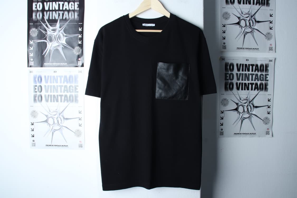 (L-XL) 자라 반팔 티셔츠 레더포켓 블랙 놈코어-7BA4 상품이미지2