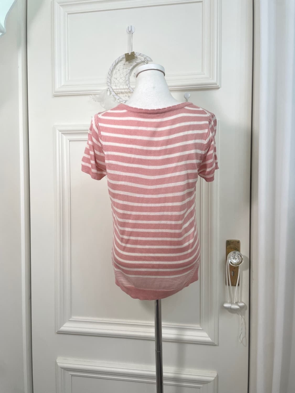 pink ivory stripe half knit top(size-L) 상품이미지3