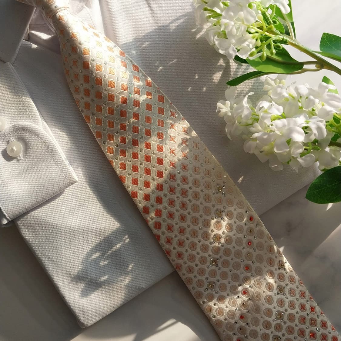 파코라반 실크 아이보리 패턴 넥타이 9.2cm 새상품 K1430
 상품이미지8