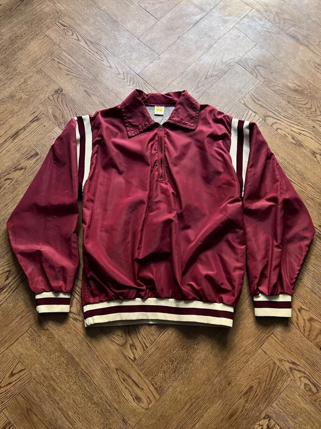 [M]80's 러셀 Made in USA 버건디 나일론 하프집업 웜업자켓 상품이미지1