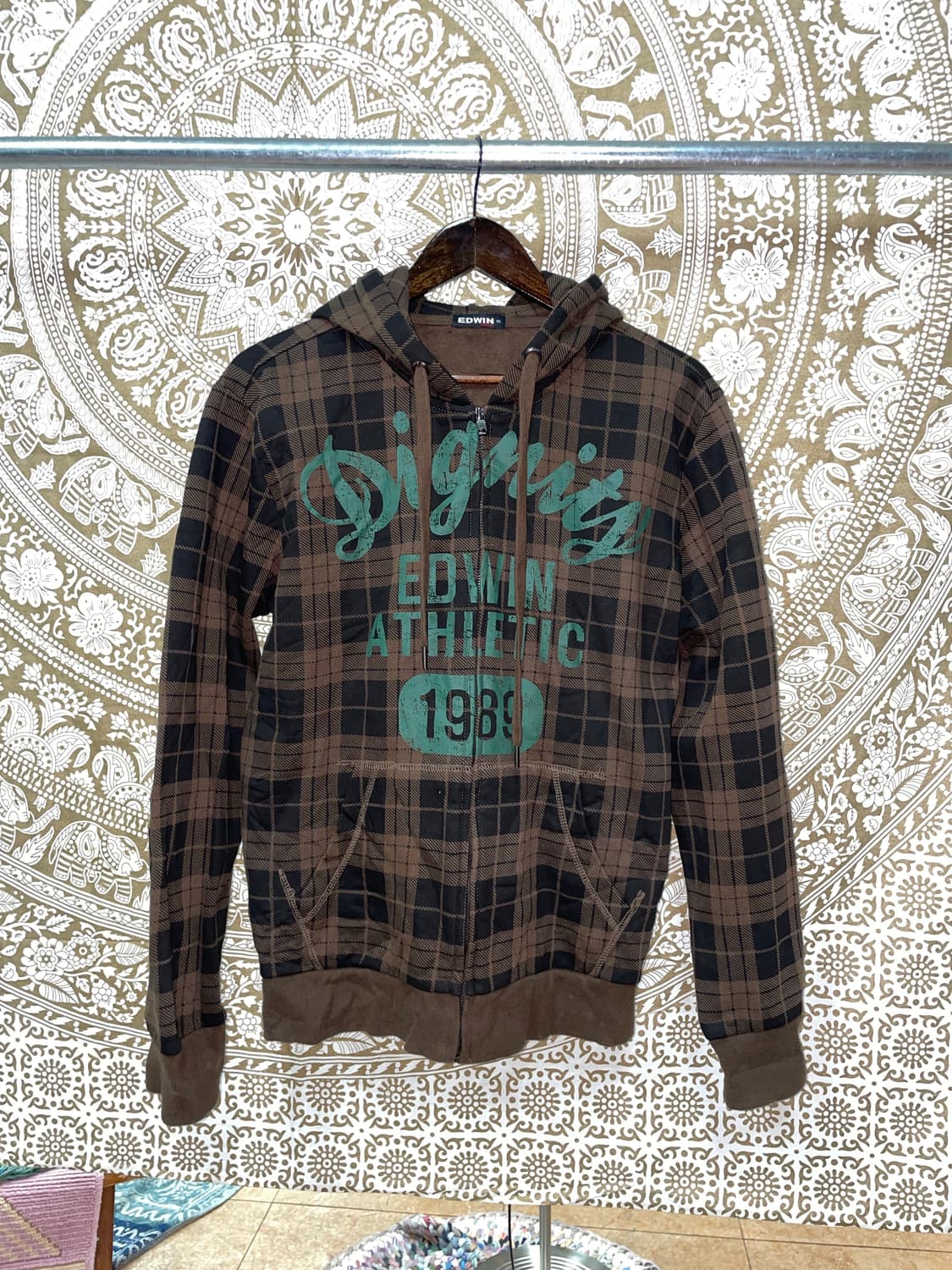 에드윈 빈티지 프린팅 체크 기모 후드집업  상품이미지2