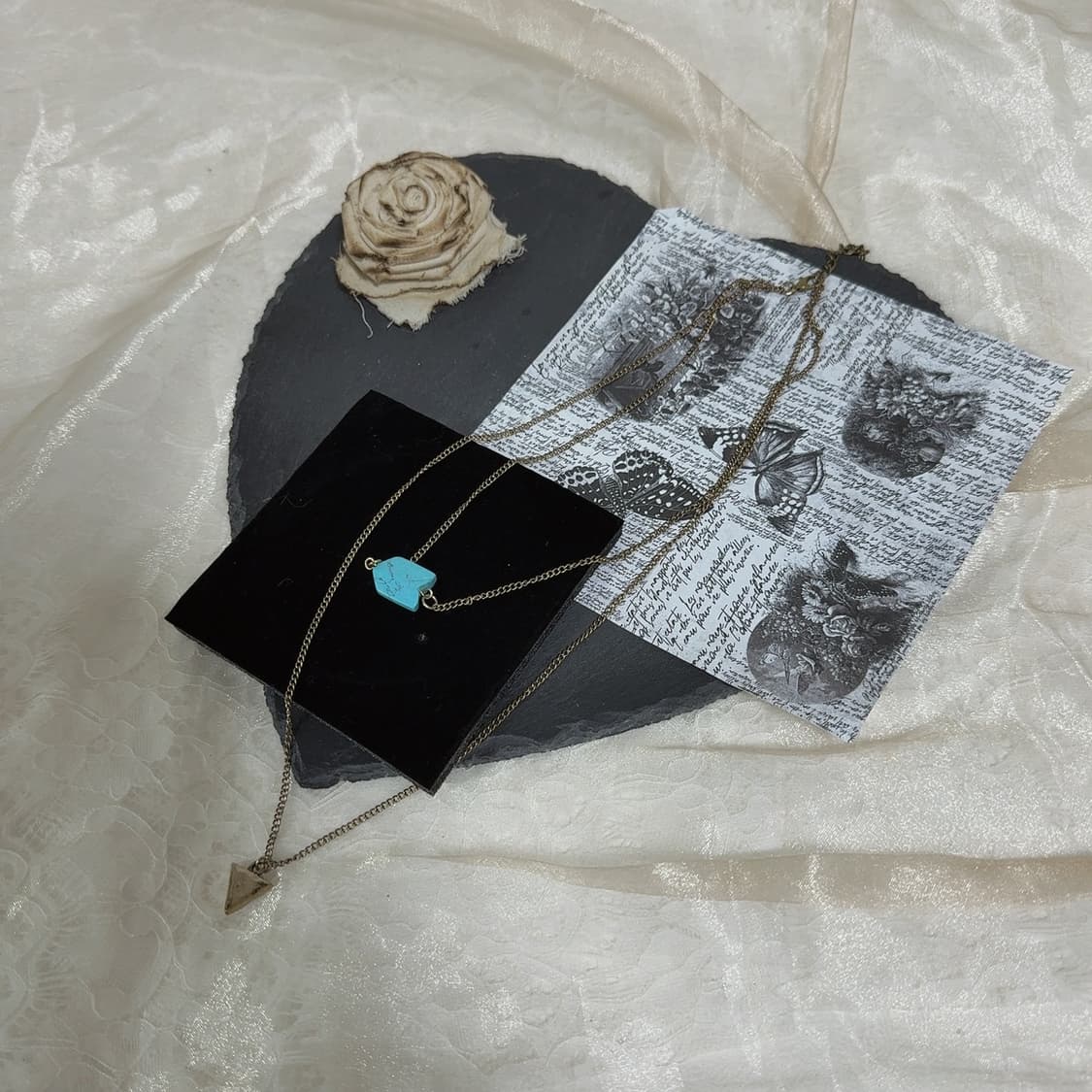 빈티지 황동 레이어드 터키석 쿠바체인 목걸이 상품이미지2