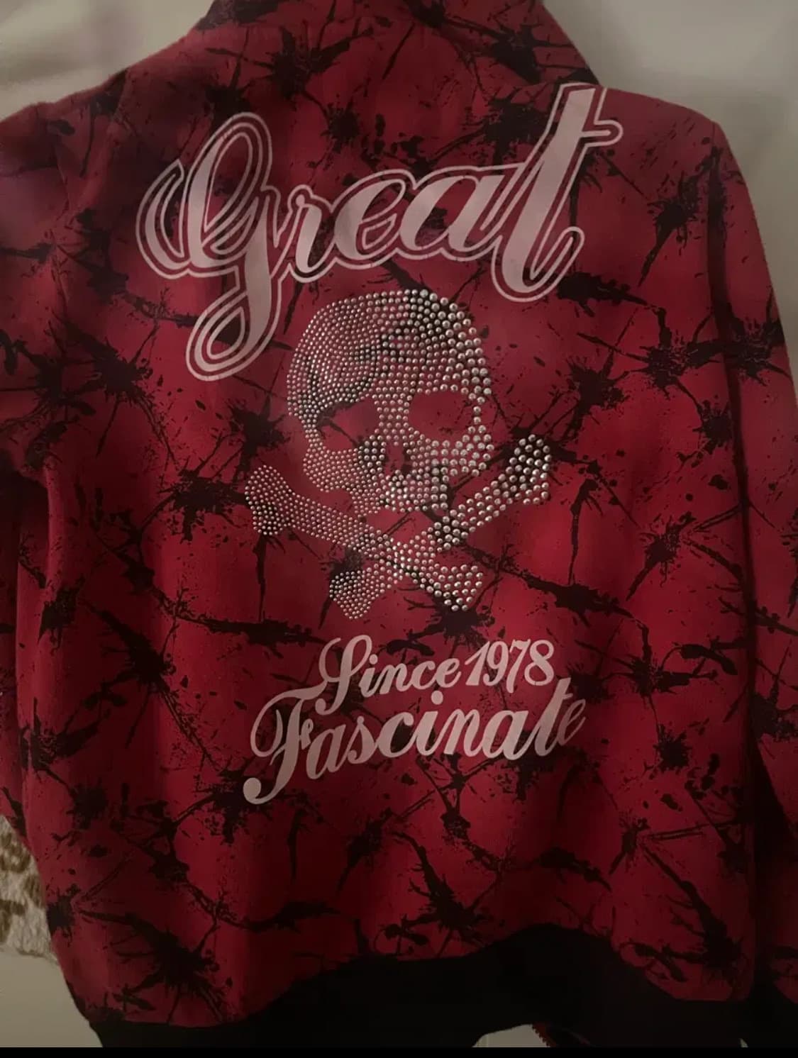 일본 빈티지 펑크 후드집업 큐빅 해골 레드 상품이미지1