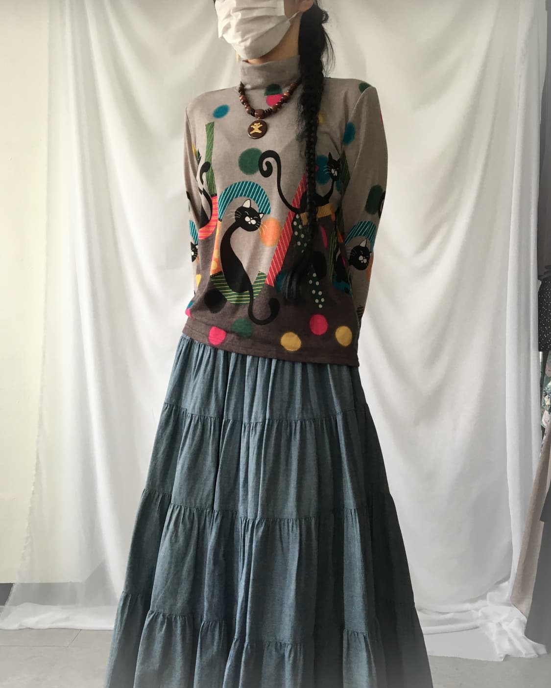 Cat printing high neck knit sleeve 상품이미지6