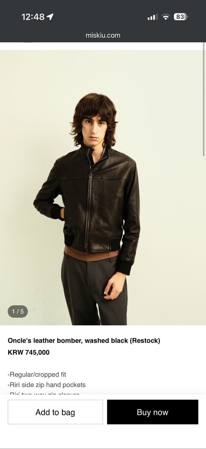 구매글))) miskiu 레더 봄버 블랙 L  상품이미지1
