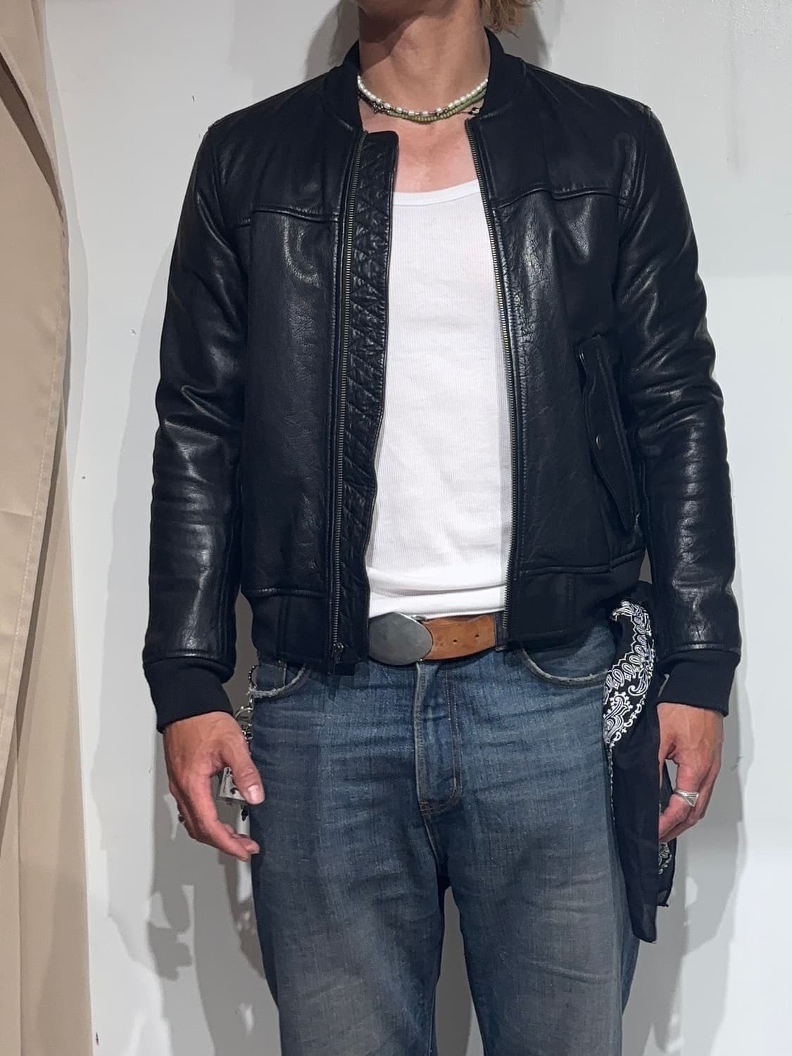 90sGAP Cow Leather Varsity Bomber Jacket 상품이미지1