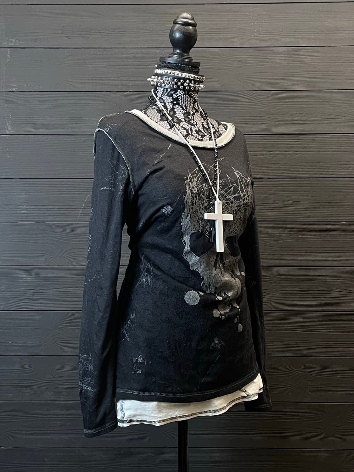 H. NAOTO ANARCHY 펑크 데미지 스컬 해골 양면 롱슬리브 상품이미지6