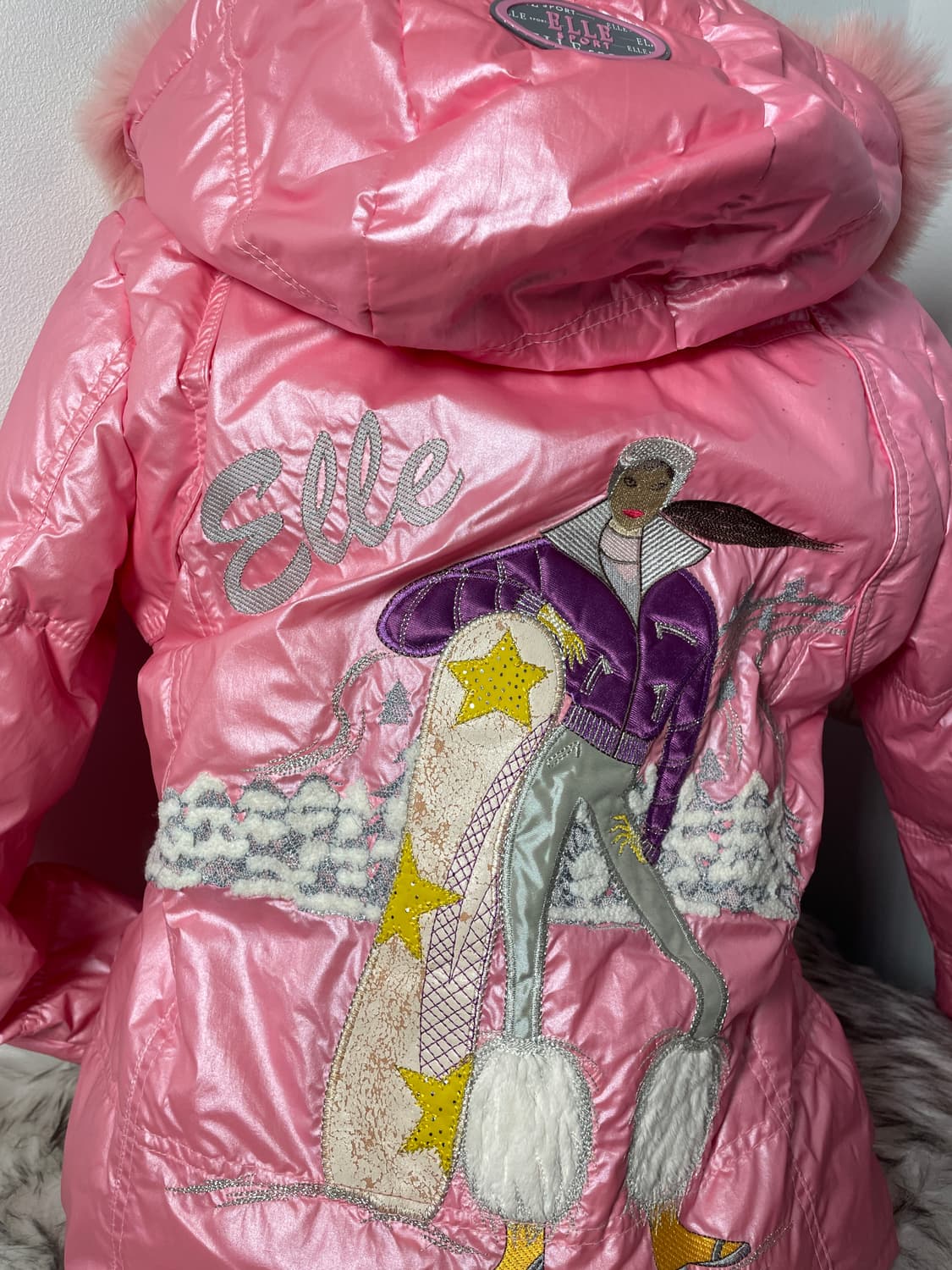 빈티지 엘르 핑크 글로시 퍼 패딩 상품이미지7