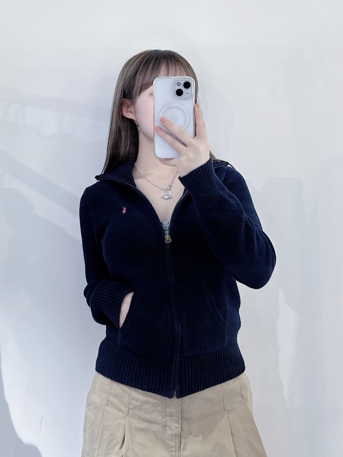 폴로랄프로렌 핑크포니 네이비 니트집업 상품이미지2