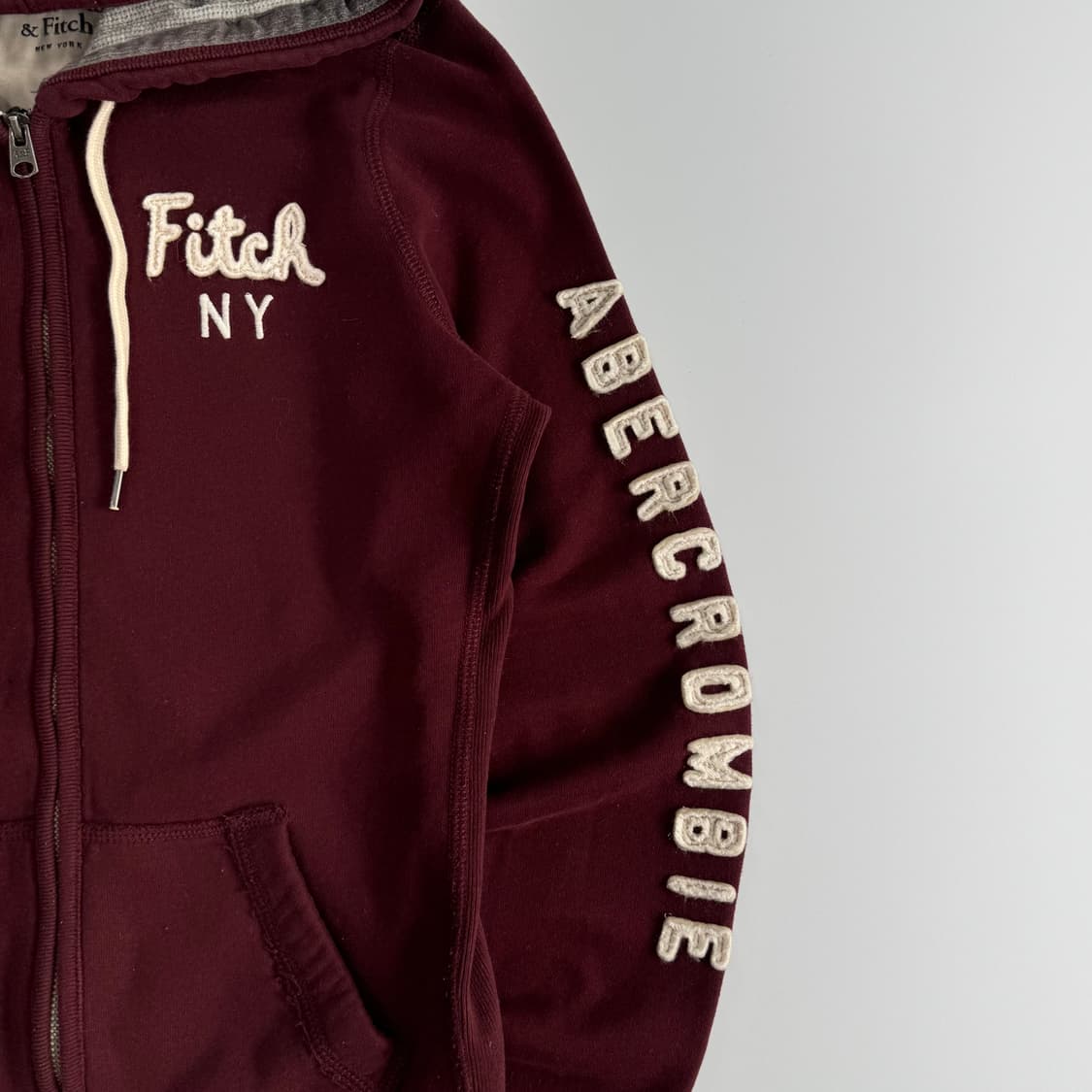 Abercrombie 아베크롬비 사이드 로고 버건디 후드집업 상품이미지5