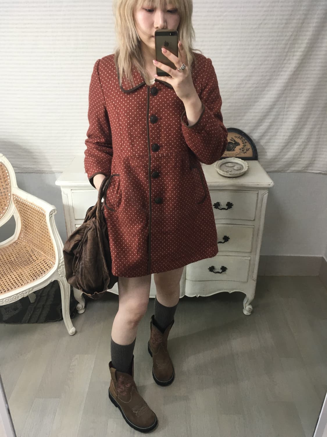 axes femme light brown dot puff coat 상품이미지3