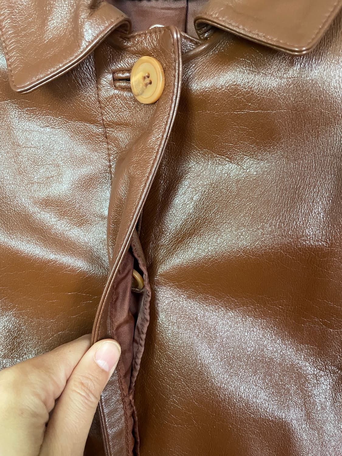 브라운 갸루 그런지 소가죽 롱 레더 코트 상품이미지4