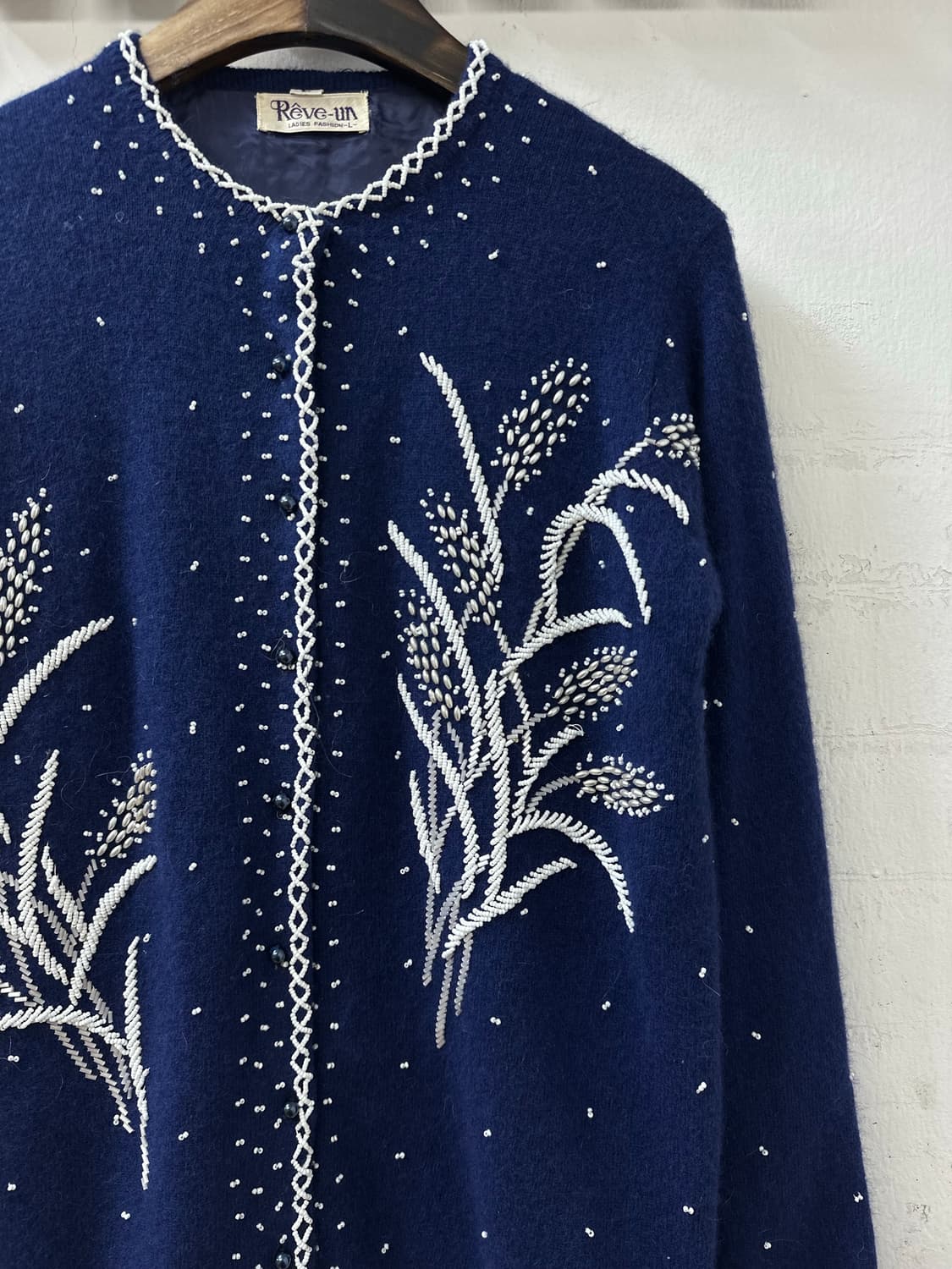 일본빈티지 네이비 플로럴 자수 비즈 스티치 니트 가디건 상품이미지2