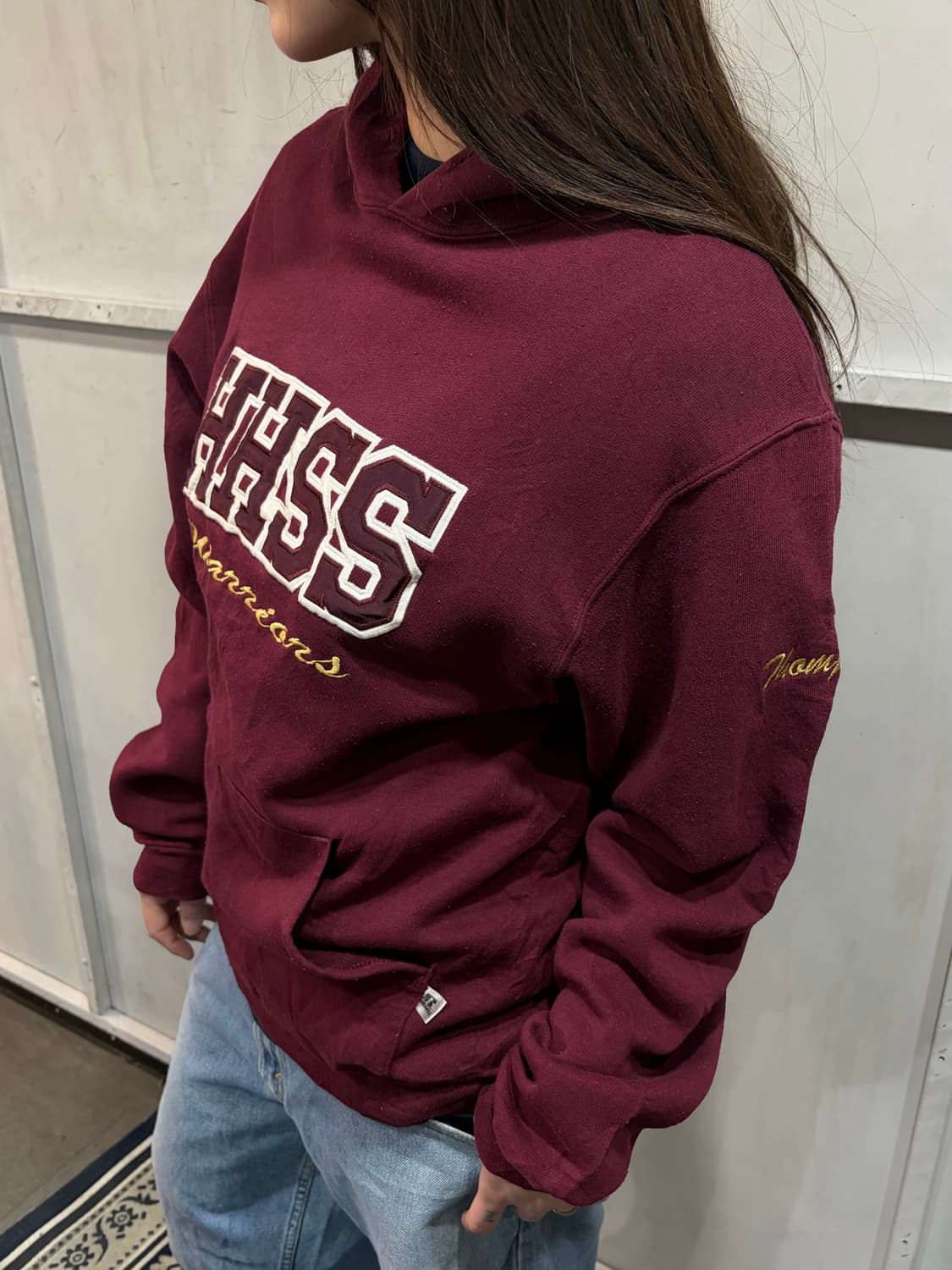 90s RUSSELL burgundy hoodie 상품이미지3