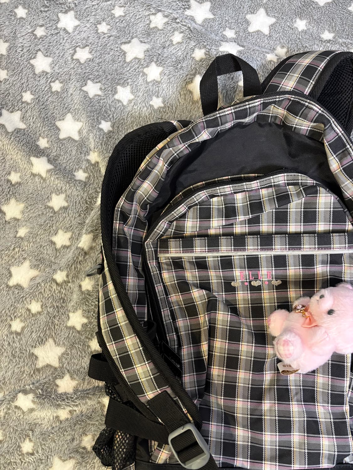 elle 엘르 일본 빈티지 체크 백팩 블랙 핑크 y2k  상품이미지3