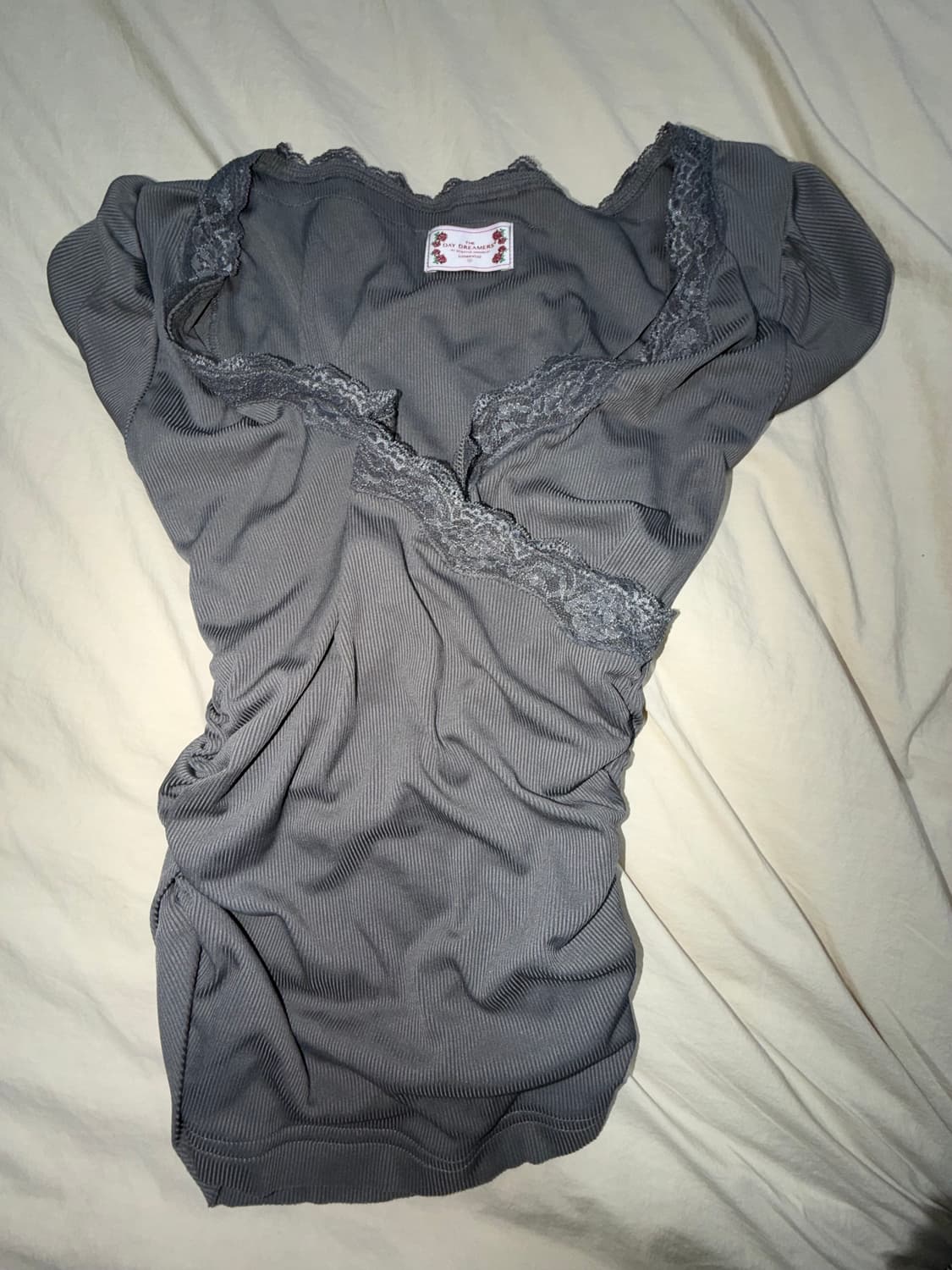 스컬프터 Lace Trim Wrap Tee Charcoal 상품이미지1