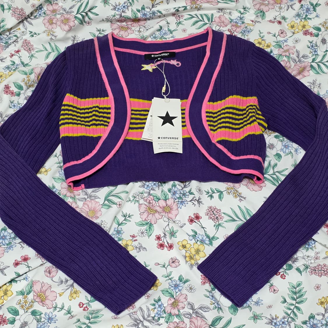 converse 컨버스 빈티지)y2k 스타 퍼플 크롭 니트 가디건 상품이미지1