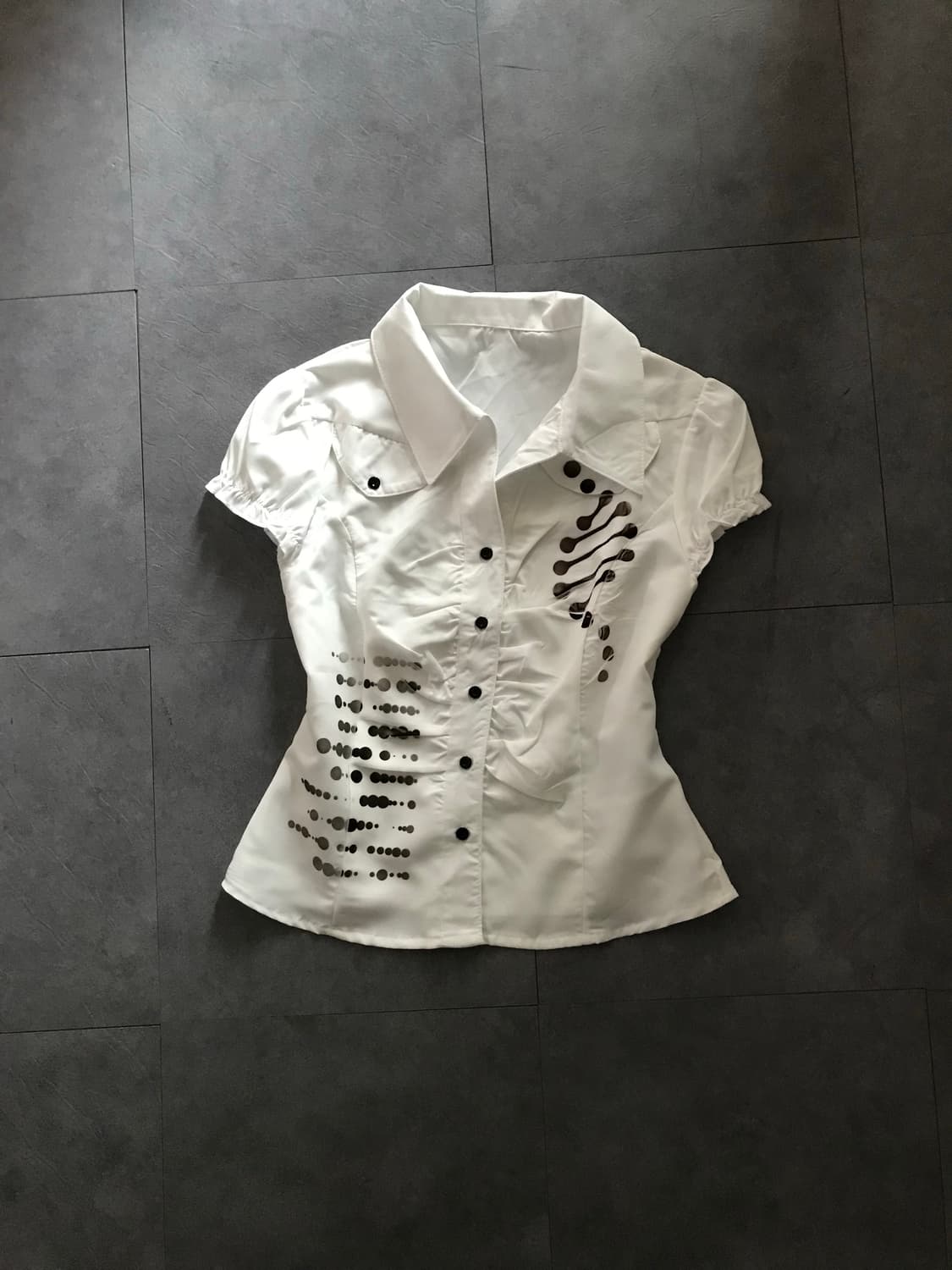Dot Print Fitted White Blouse 상품이미지2