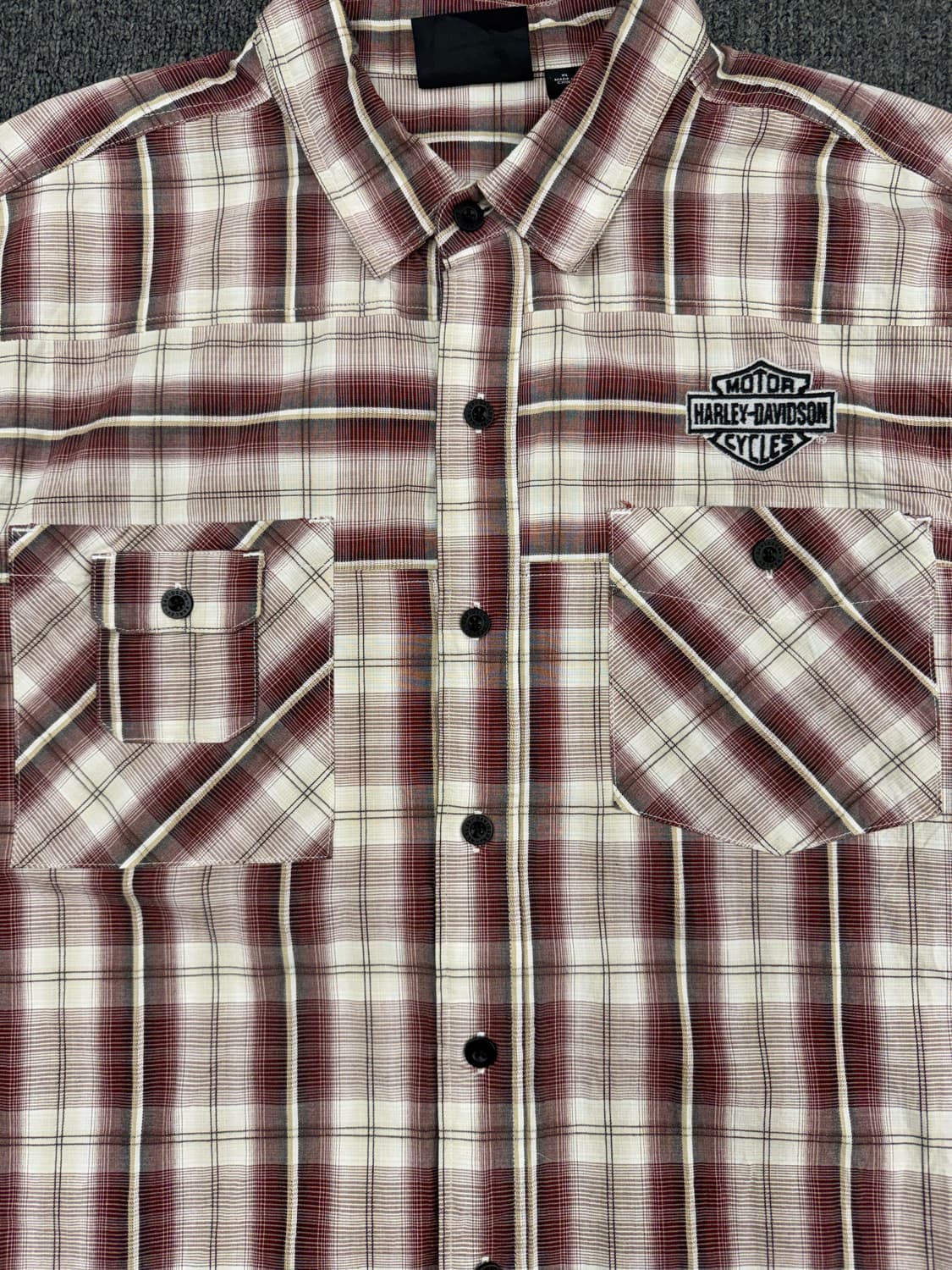 XL)할리데이비슨 빈티지 3포캣 체크패턴 반팔 셔츠 상품이미지3