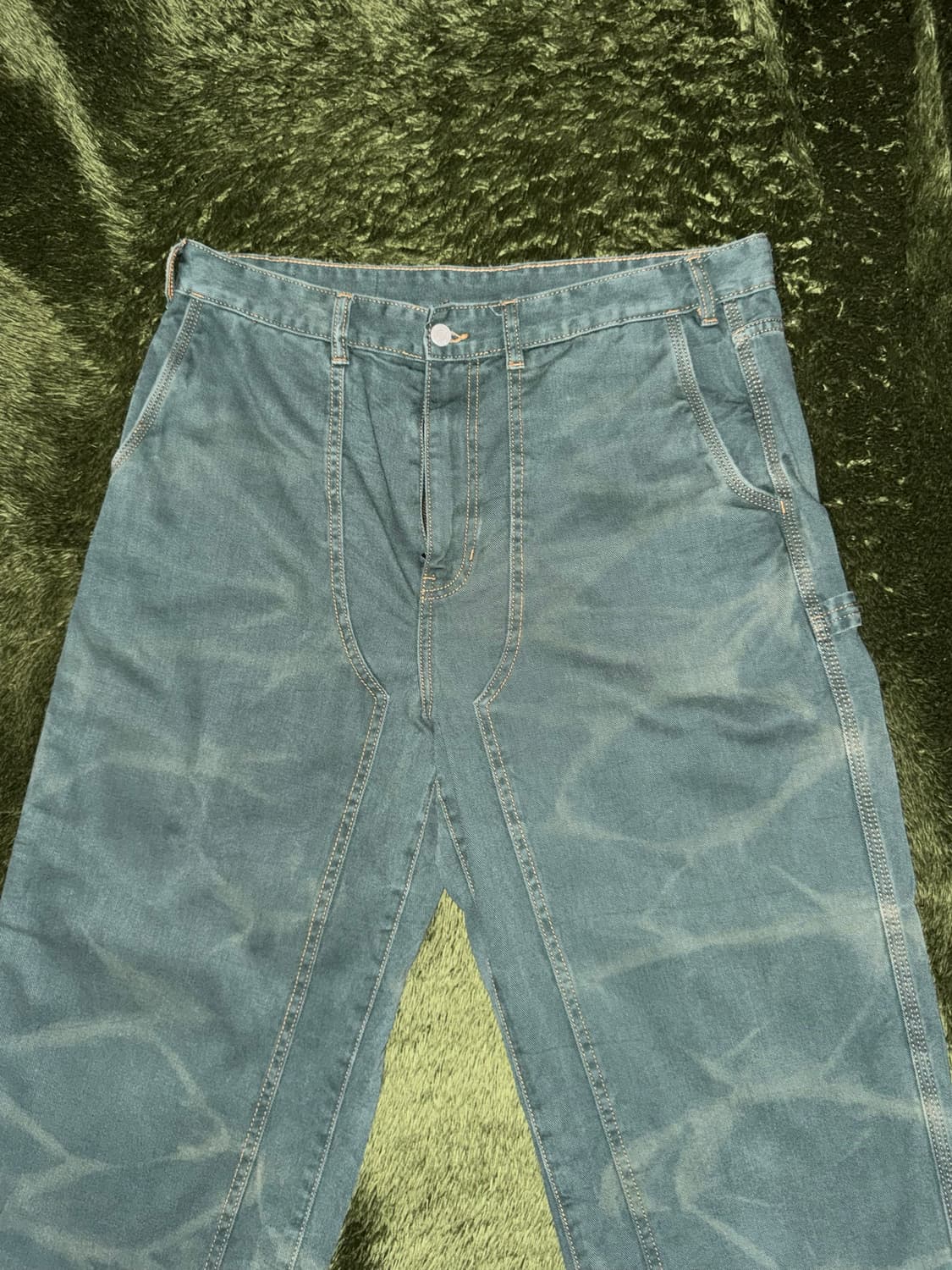 [XL] 디스이즈네버댓 크랙 프린트 더블니 카펜터 팬츠 그린 상품이미지4