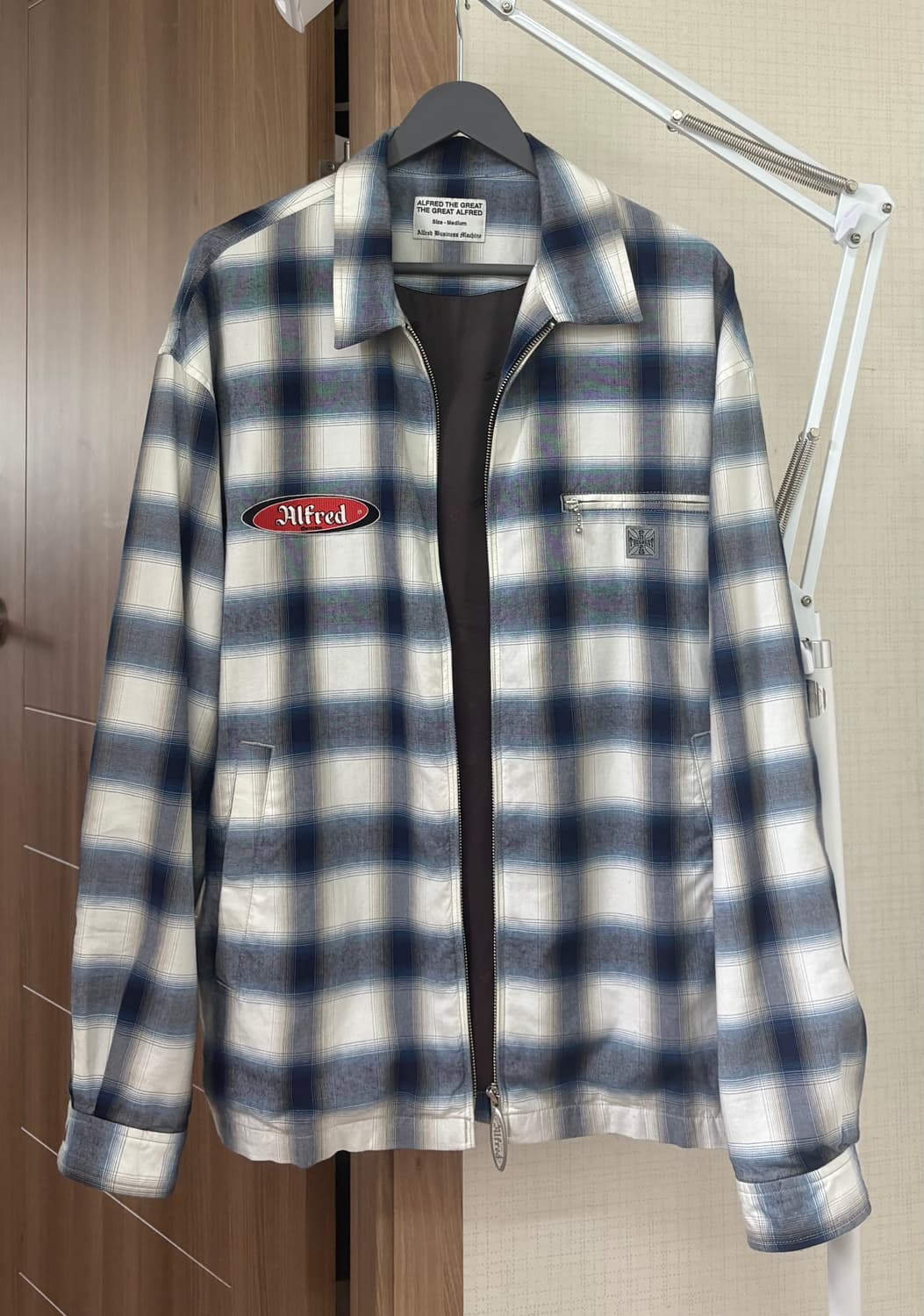 (M) 헤리티지플로스 알프레드 아이언크로스 체크 셔츠 자켓 블루 상품이미지3