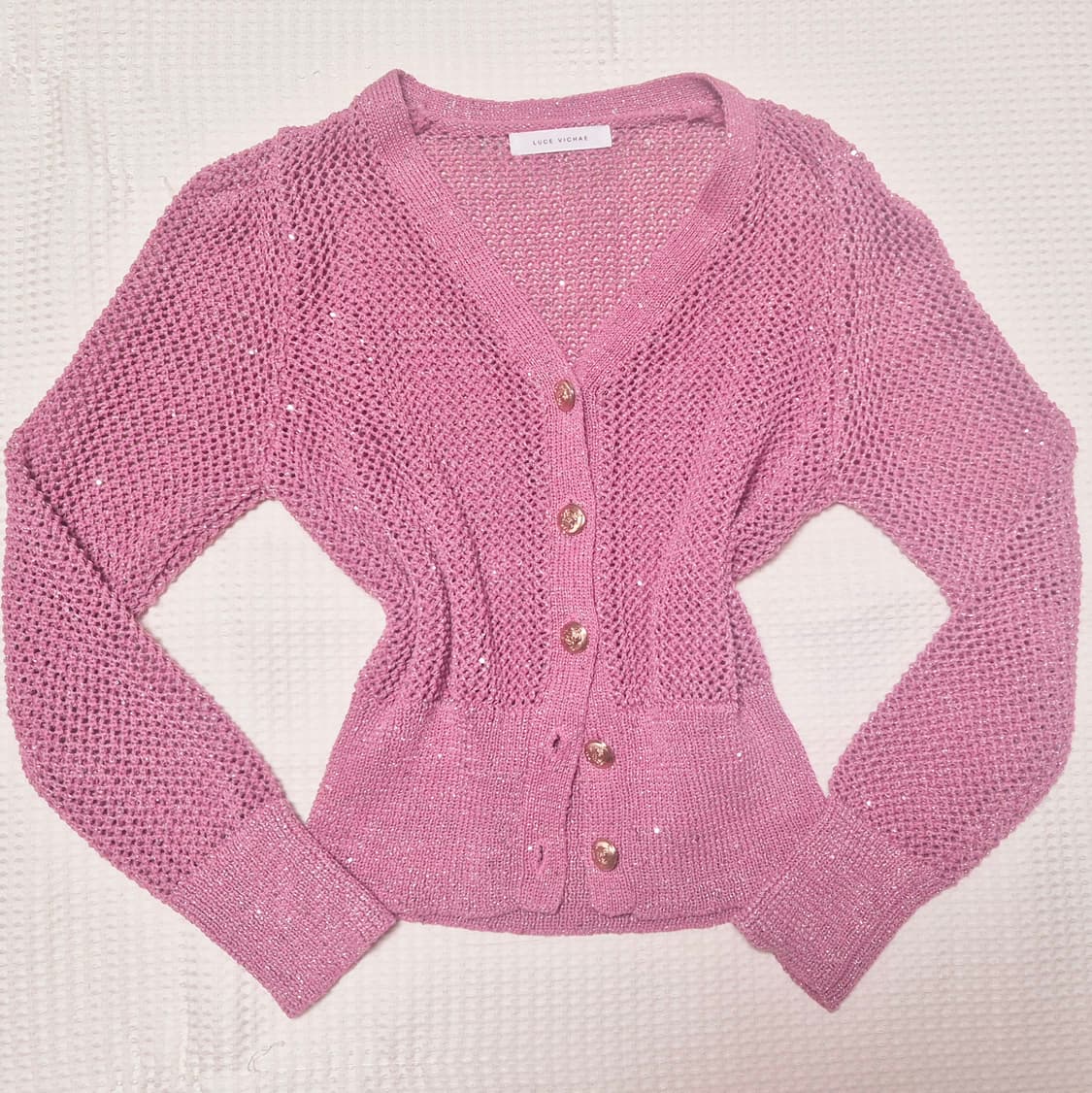 갸루깔 금장 버튼 핑크 가디건 상품이미지2