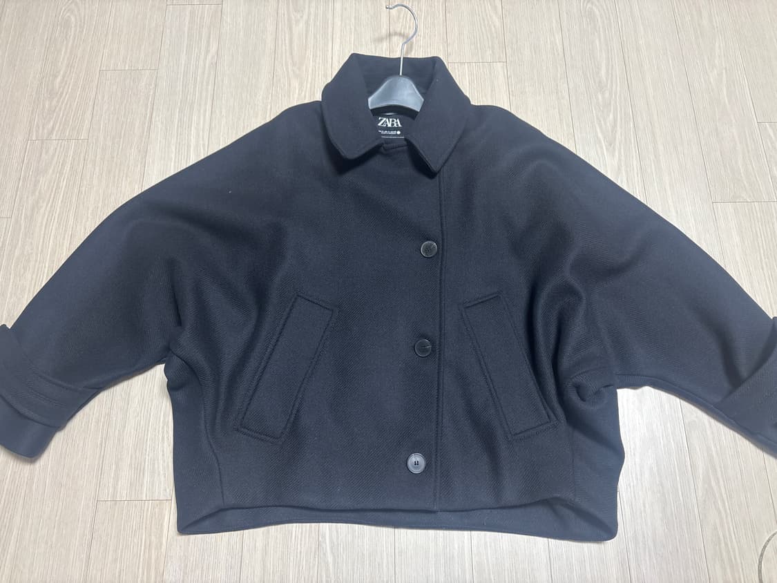 자라 zw컬렉션 울 혼방 케이프코트 블랙 상품이미지5