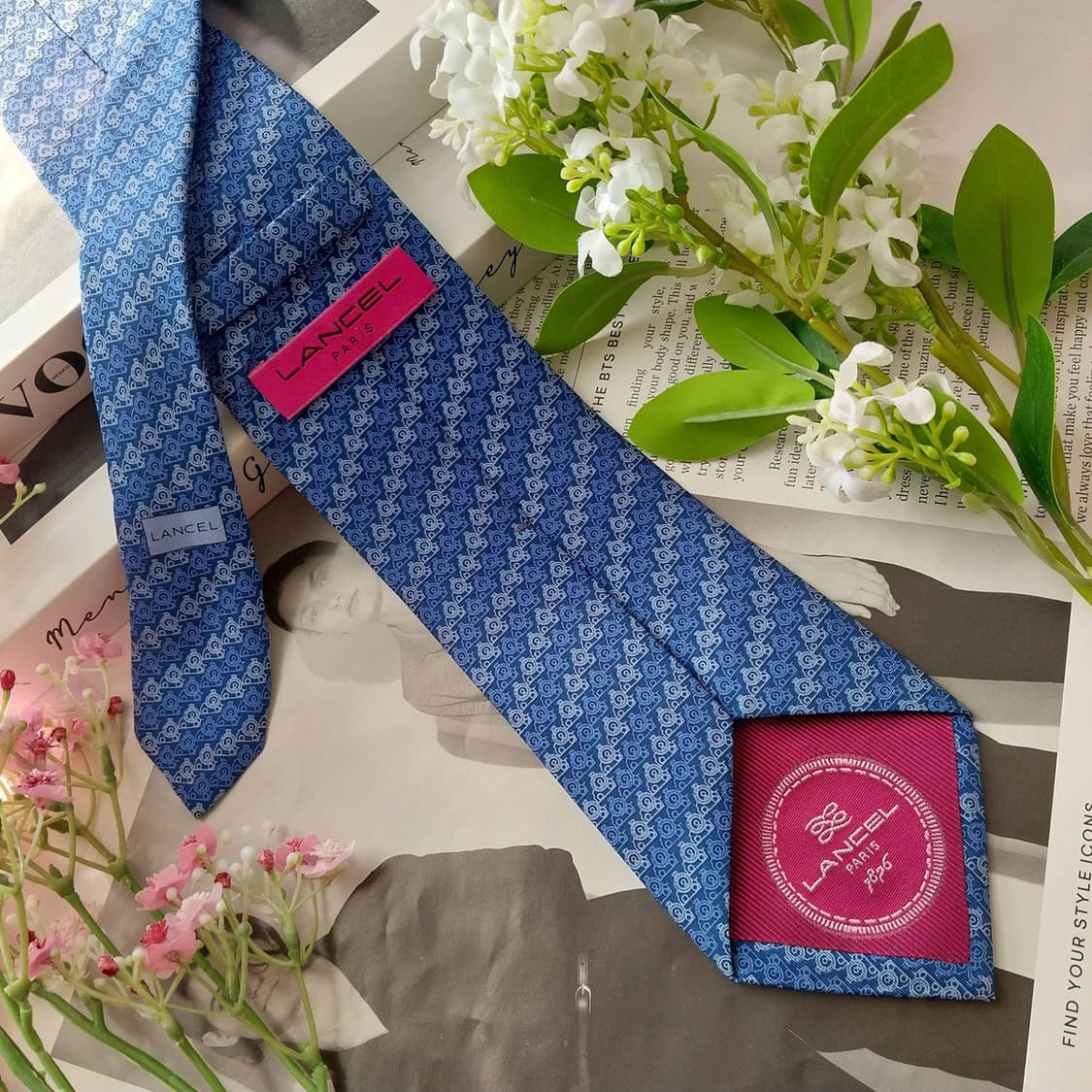 란셀 실크 블루 올오버 패턴 넥타이 8.8cm A+등급 K1893 상품이미지5