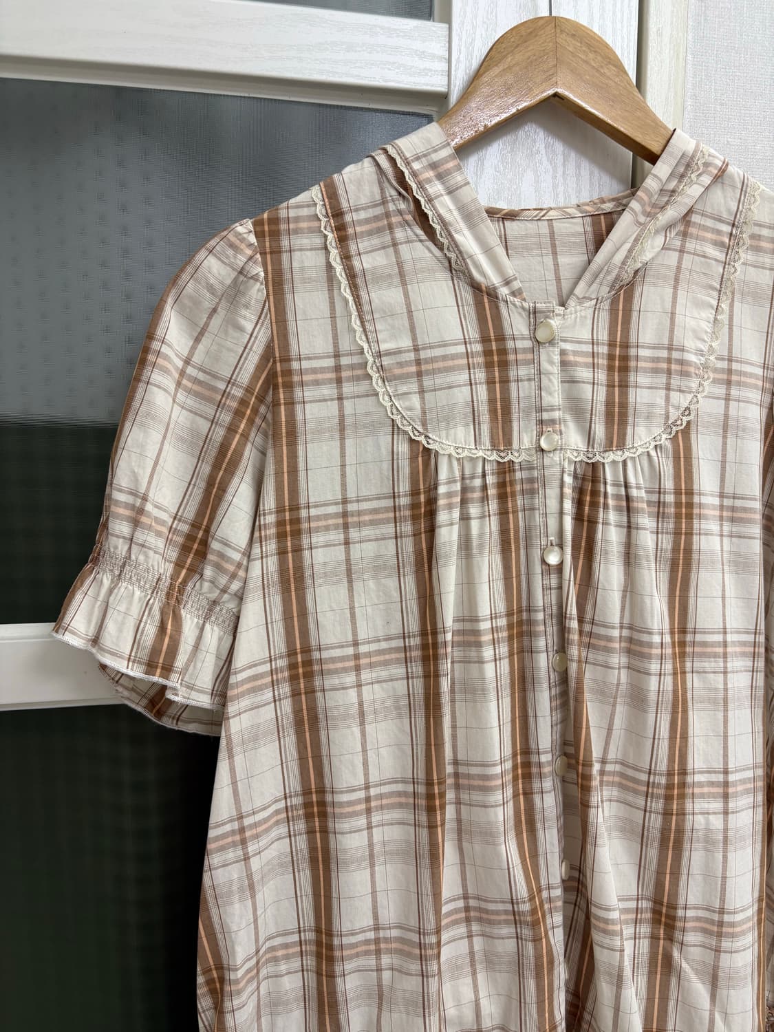 체크 후드 레이스 블라우스 상품이미지6