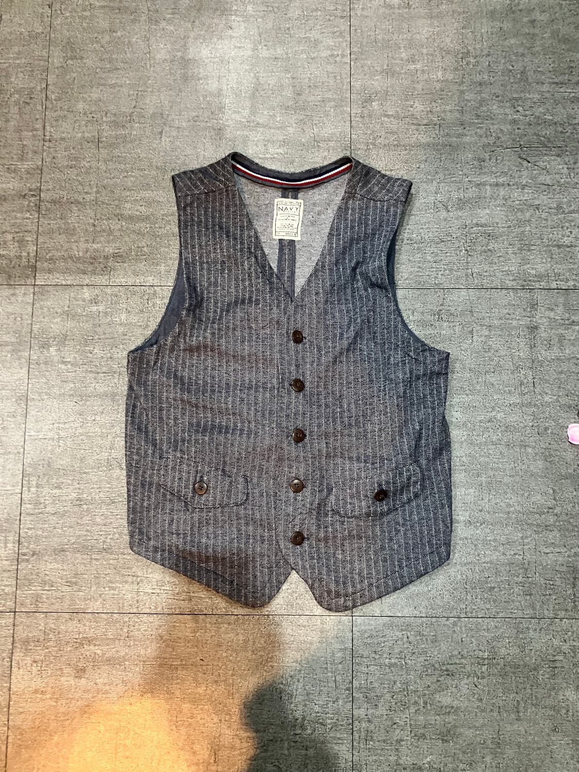 일본빈티지 Navy 핀터깔y2k 긱시크 아메카지 베스트조끼 상품이미지1