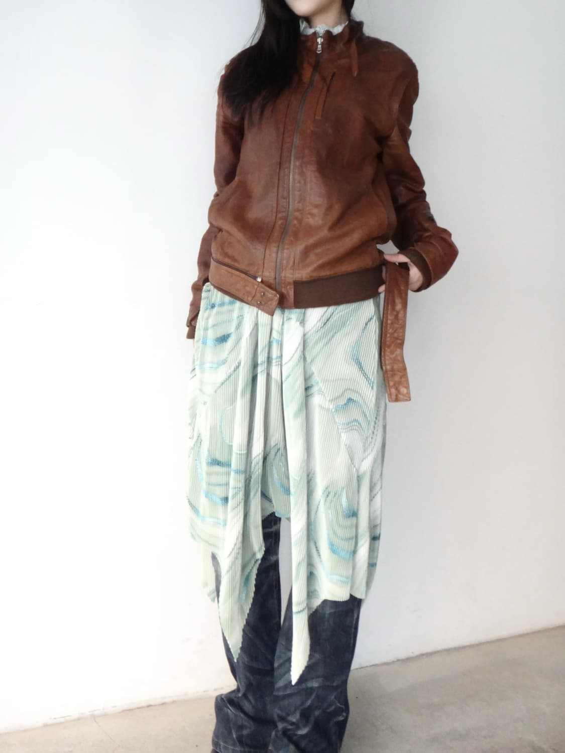 Loose sheepskin leather jacket / orange  상품이미지2