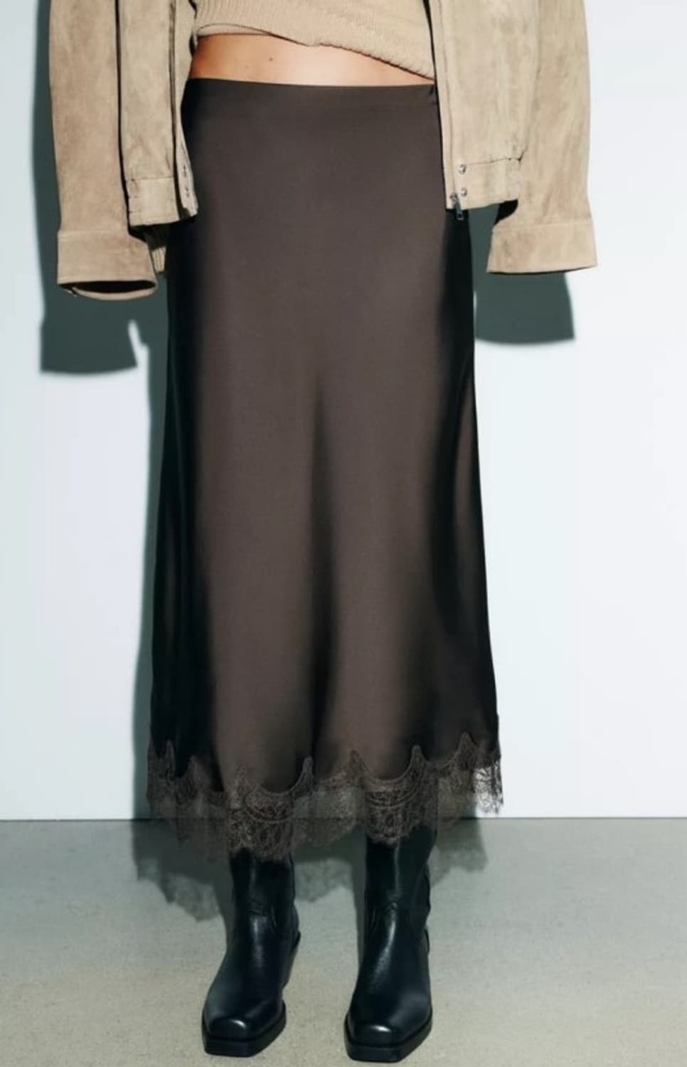 자라 레이스 헴 새틴 롱스커트 상품이미지1
