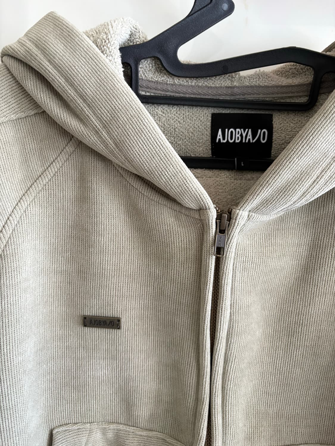 아조바이아조 코듀로이 숏 집업 후드 애쉬카키 L 상품이미지5