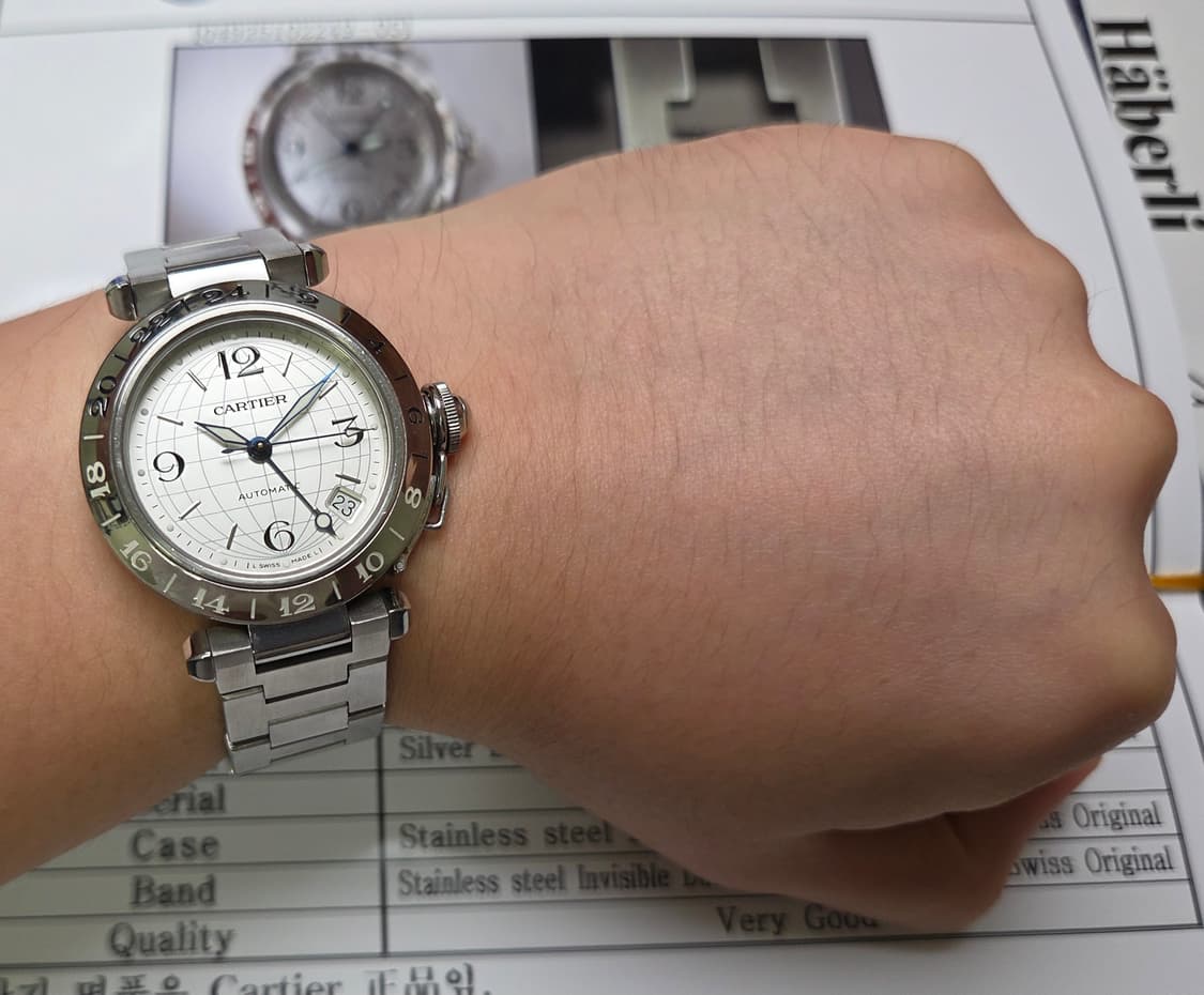 레어] 까르띠에 파샤 GMT 지구본다이얼 실버판 36mm 브레이슬릿 ve 상품이미지5